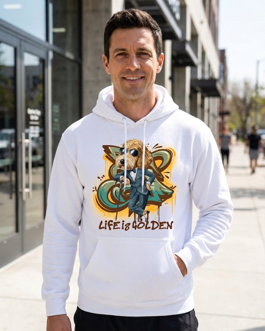 Life Is Golden Midweight White Hoodie